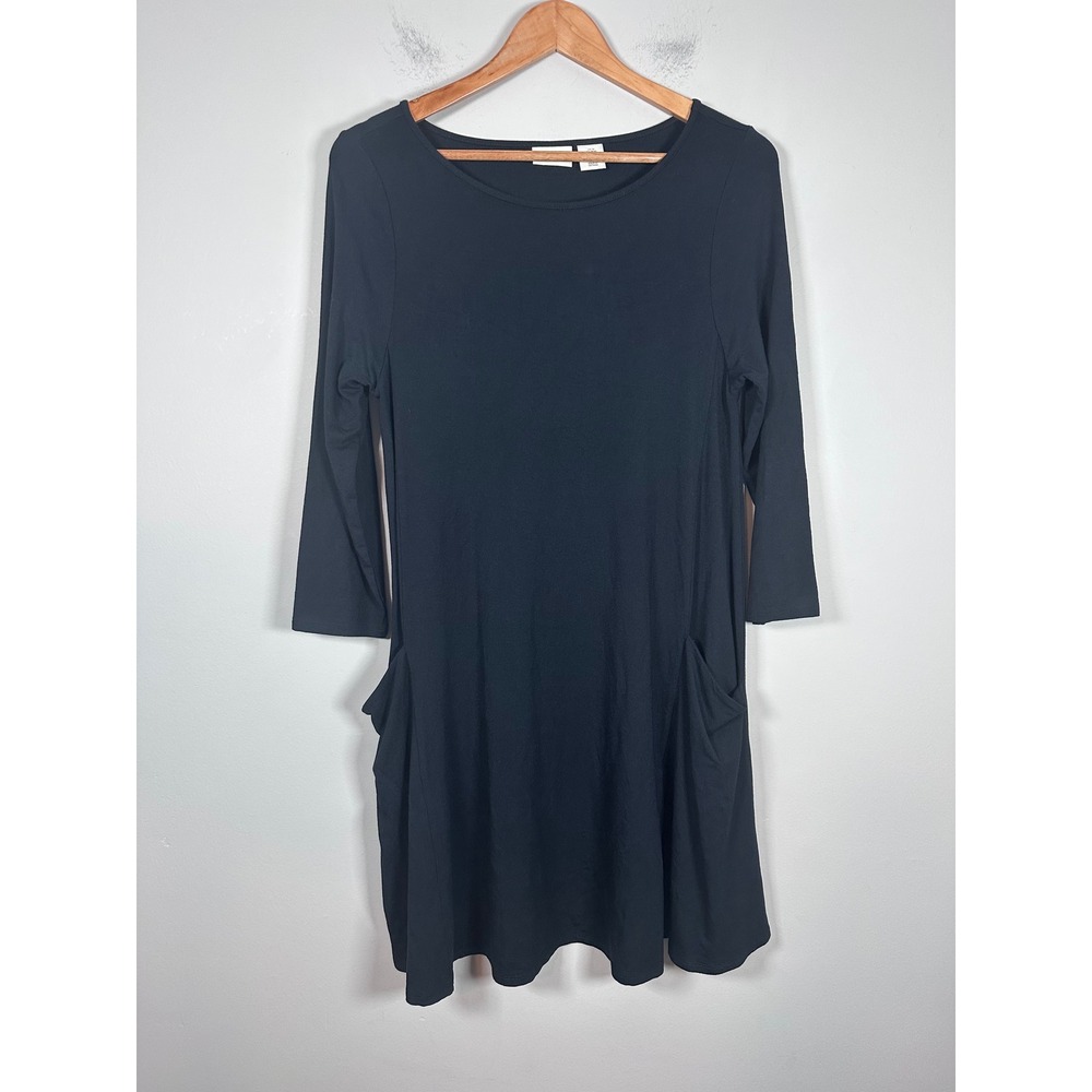 Sigrid Olsen Tunic Dress Women Medium Black Minimalist Lagenlook Pocketed